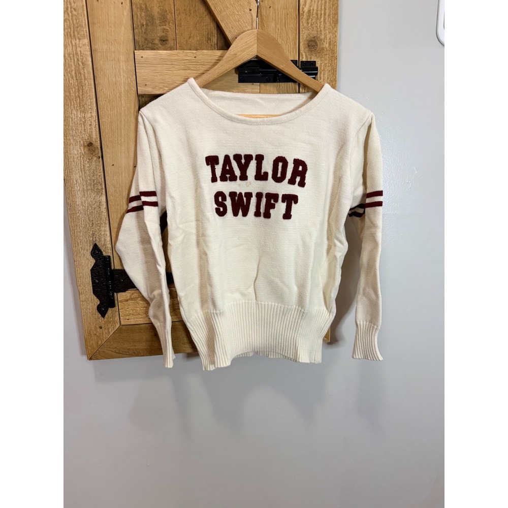 Taylor Swift Red TV Era Cream Varsity Sweater Maroon Chenille Lettering MD
